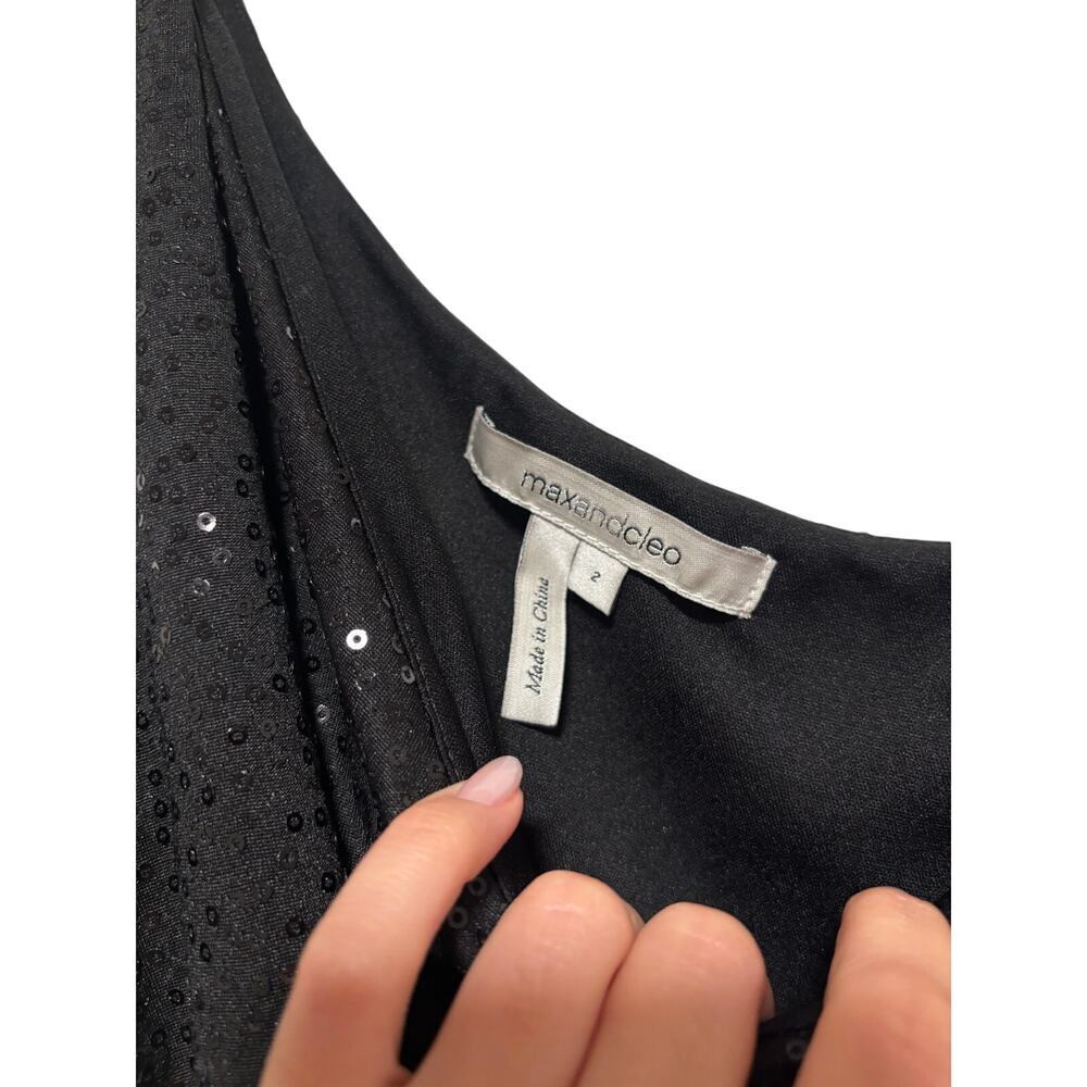 Max and Cleo Women's Black Sequin One Shoulder Mini Dress Size 2 - Picture 5 of 8